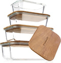 Glass Tupperware Set with Acacia Lids - 4 Stackable Meal Prep