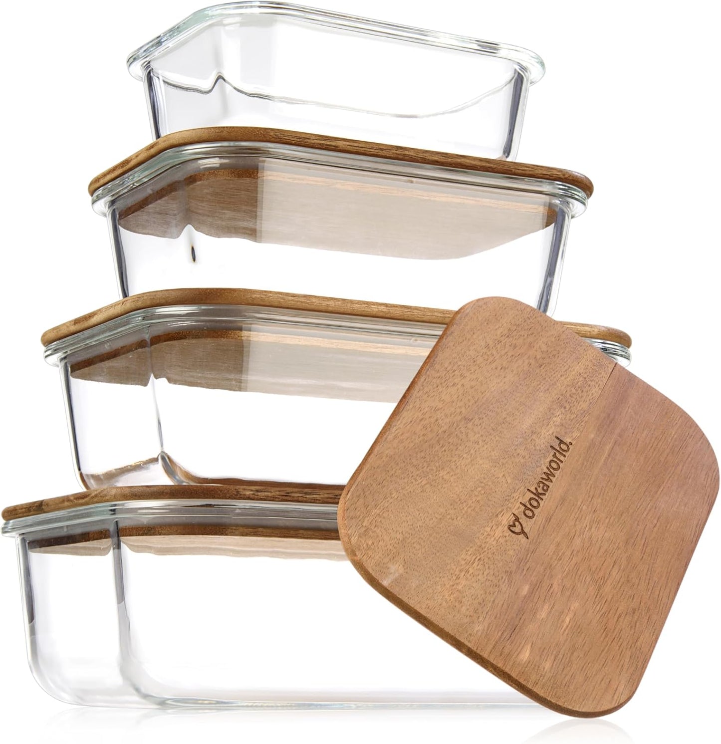 Glass Tupperware Set with Acacia Lids for Meal Prep and Storage