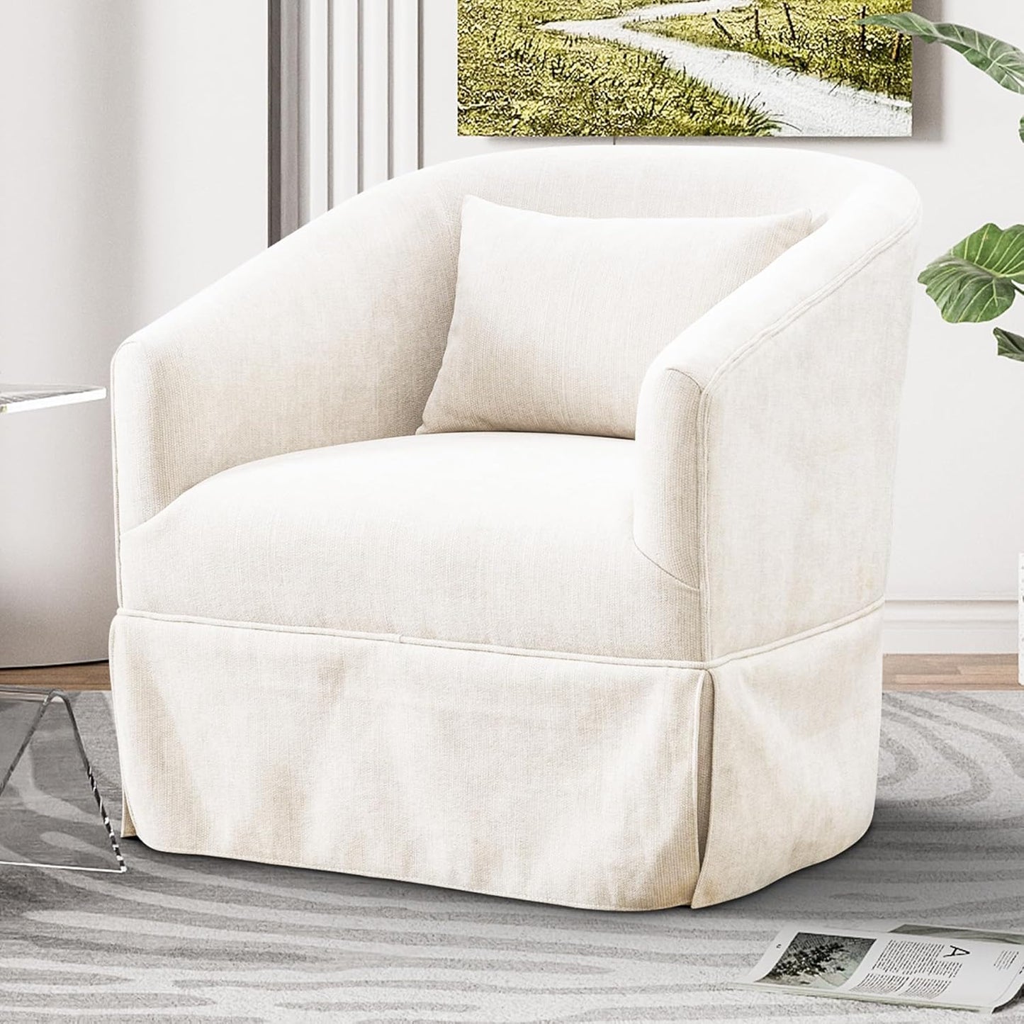 Nolohoo Comfy Swivel Barrel Chair - 360 Rotation & Padded Cushion - Cream White
