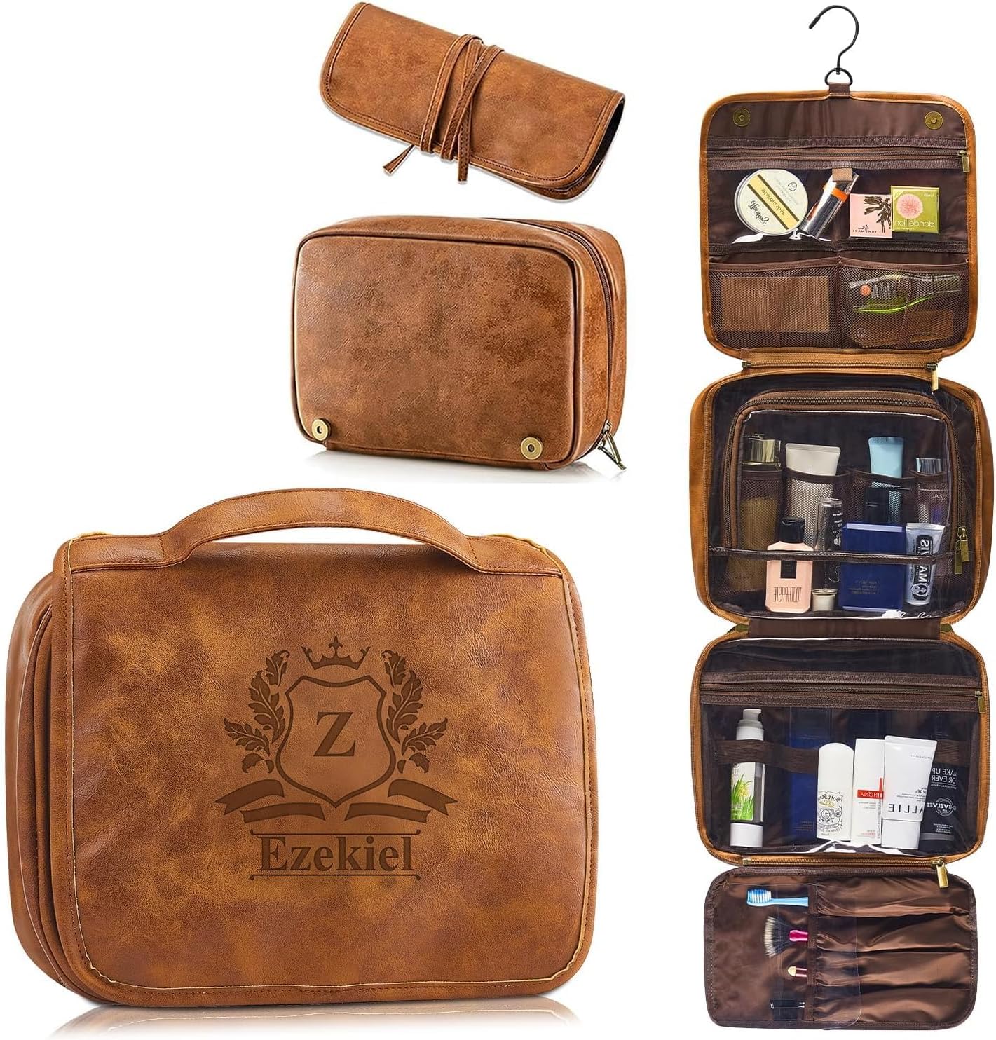 3-in-1 Personalized PU Leather Toiletry Bag for Men Gifts