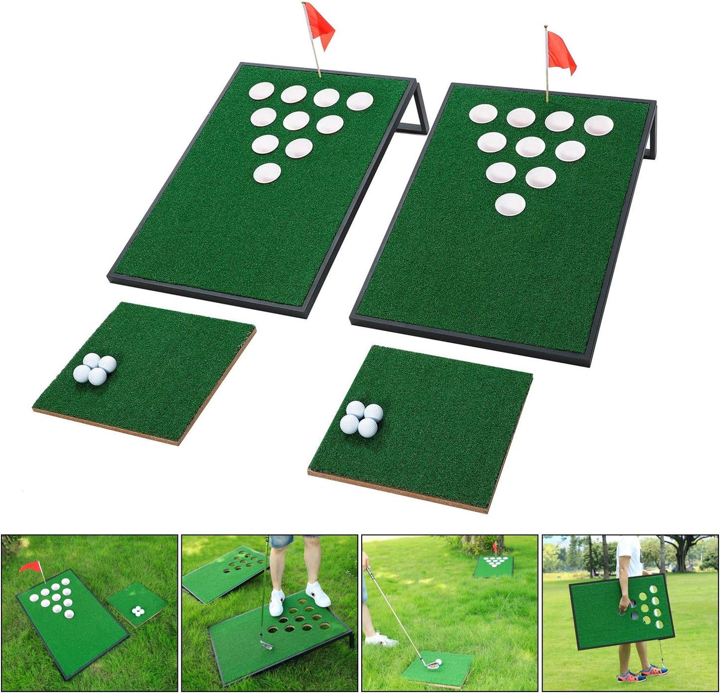 Golf Cornhole Game Set with Chipping Mats for Fun Tailgates