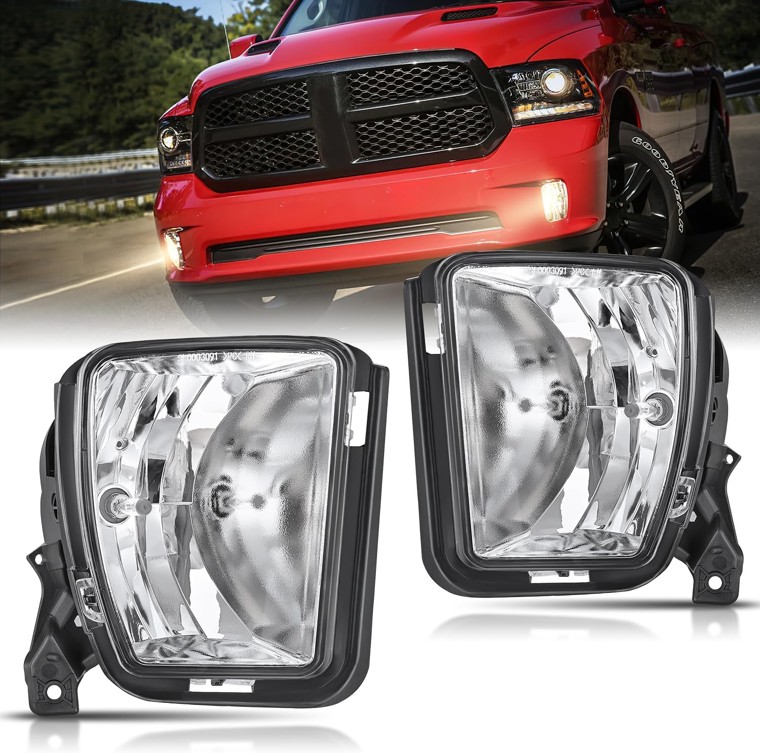 Nilight Fog Lights Assembly for Dodge Ram 1500 - Clear Lens