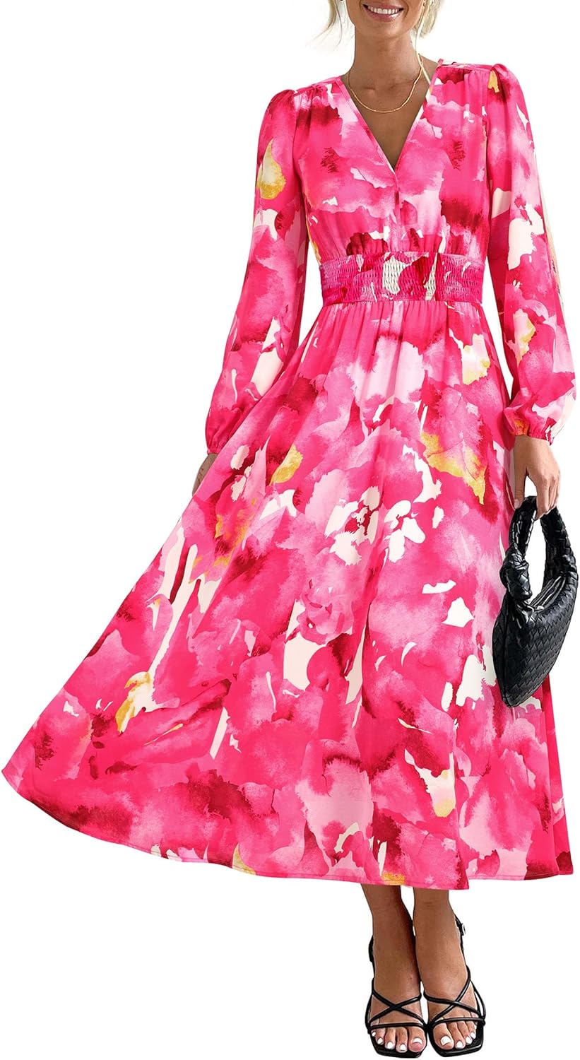 PRETTYGARDEN Women's Floral Midi Dress for Casual Fall Events