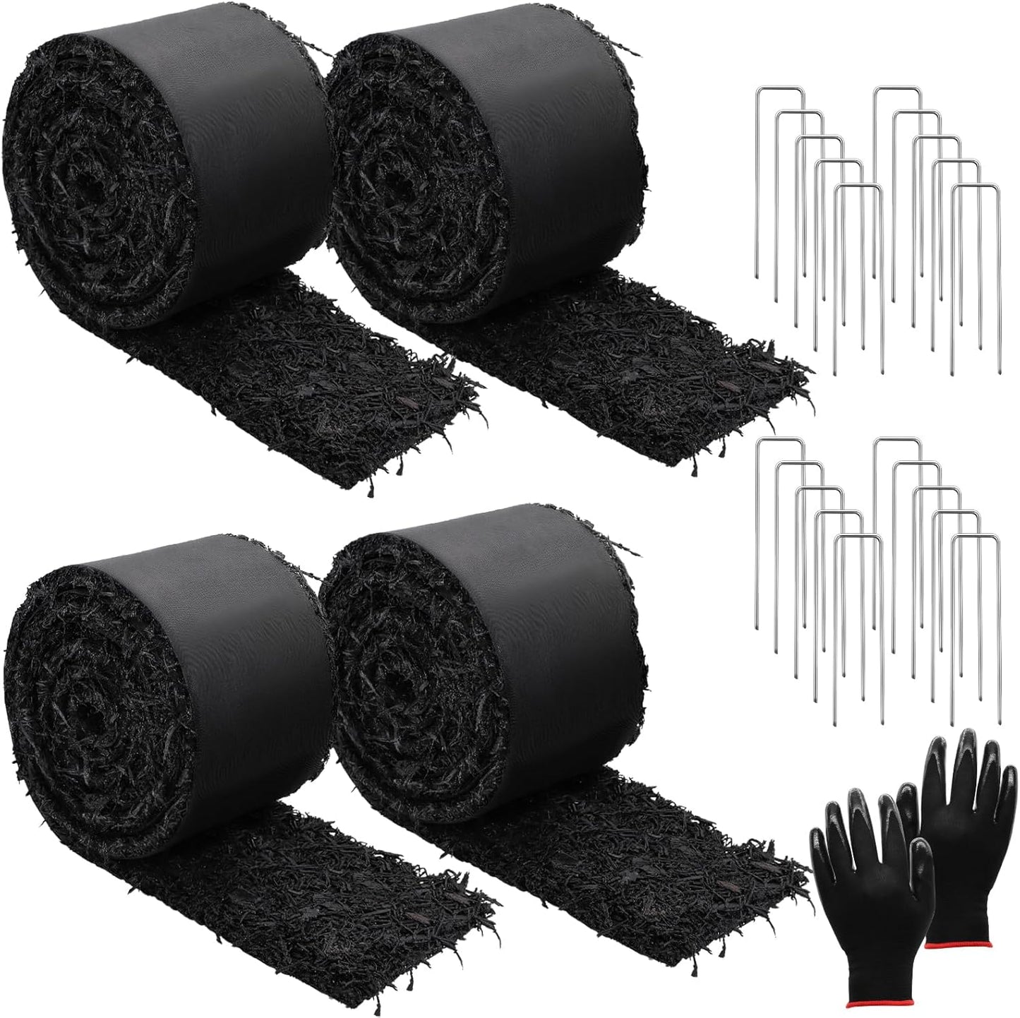 4 Pcs Rubber Mulch for Landscaping - Durable Black Mat Edging