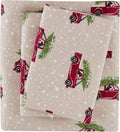 Queen Cotton Flannel Sheet Set Tan Cars Print - Warm 4 Piece