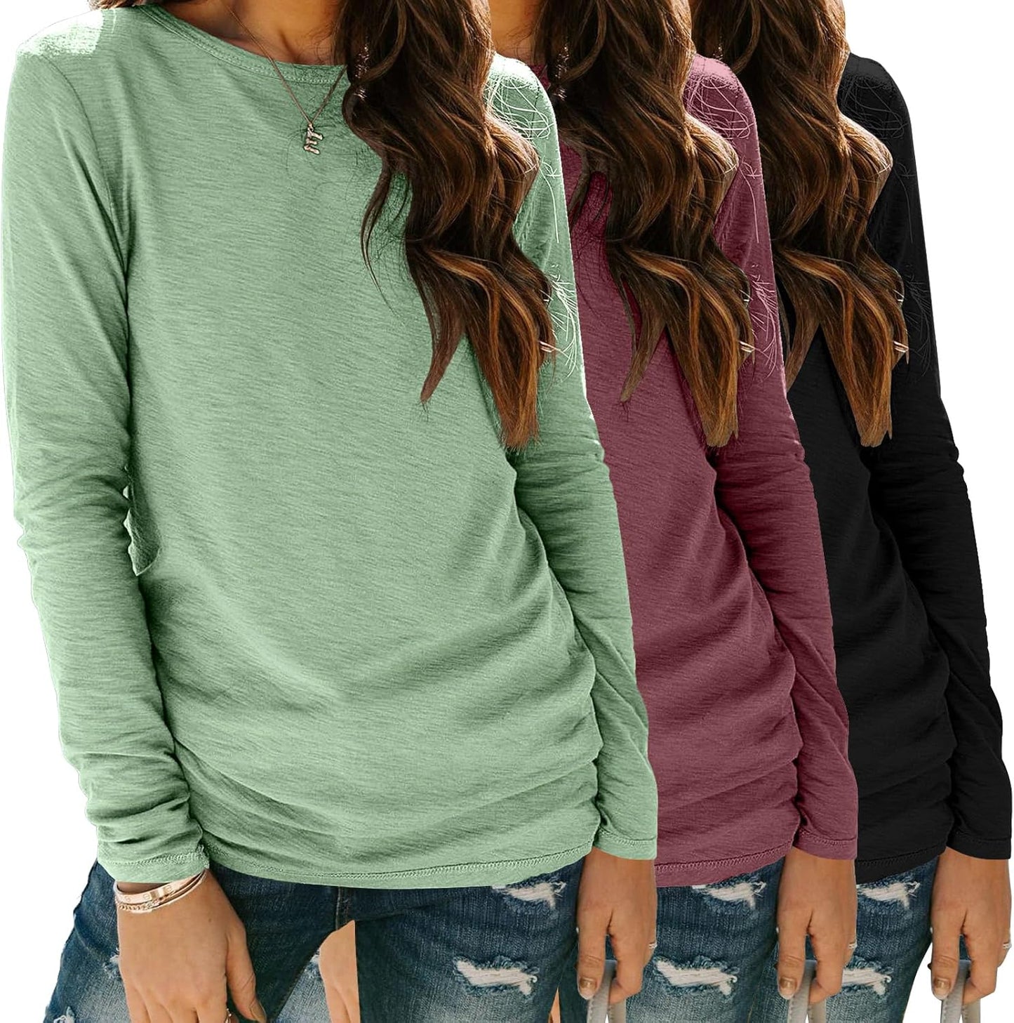 Zeagoo 3 Pack Long Sleeve Shirts for Women Casual Soft Tees