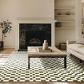 Checkered Plaid Area Rug 9x12 - Soft Washable Olive Green Rug
