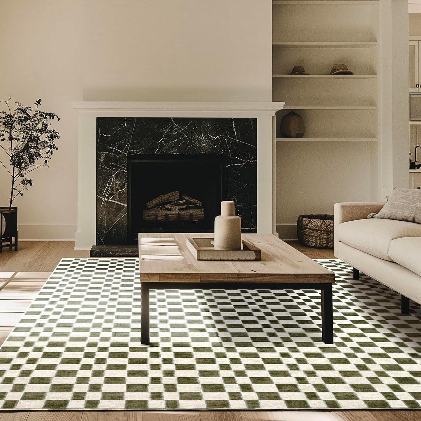 Checkered Plaid Area Rug 9x12 for Living Room and Bedroom