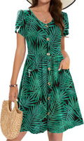 Womens Summer Floral V-Neck Swing Dress - Lightweight Beachwear