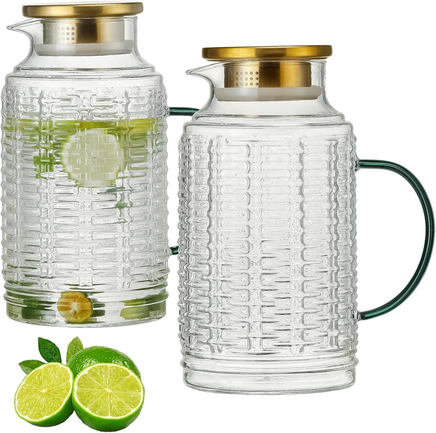 Vintage Glass Pitcher with Lid, 84 oz Borosilicate Carafe
