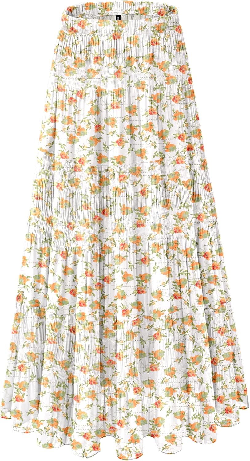 Women's Chiffon White Flowy Maxi Skirt for Boho Fall Style