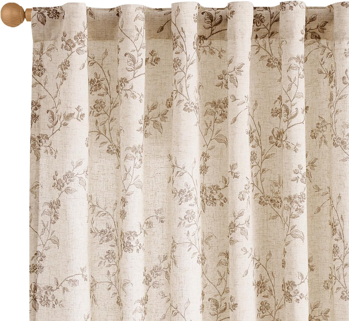 Linen Floral Curtains for Living Room and Bedroom Decor