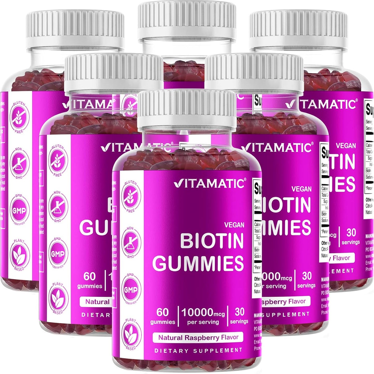 Vitamatic Biotin Gummies for Stronger Hair, Skin & Nails - 60 Count