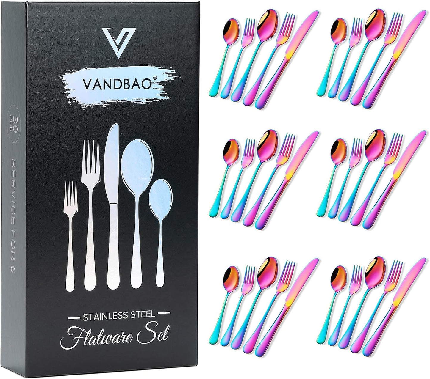 Rainbow Silverware Set - 30 Pieces Stainless Steel Utensils