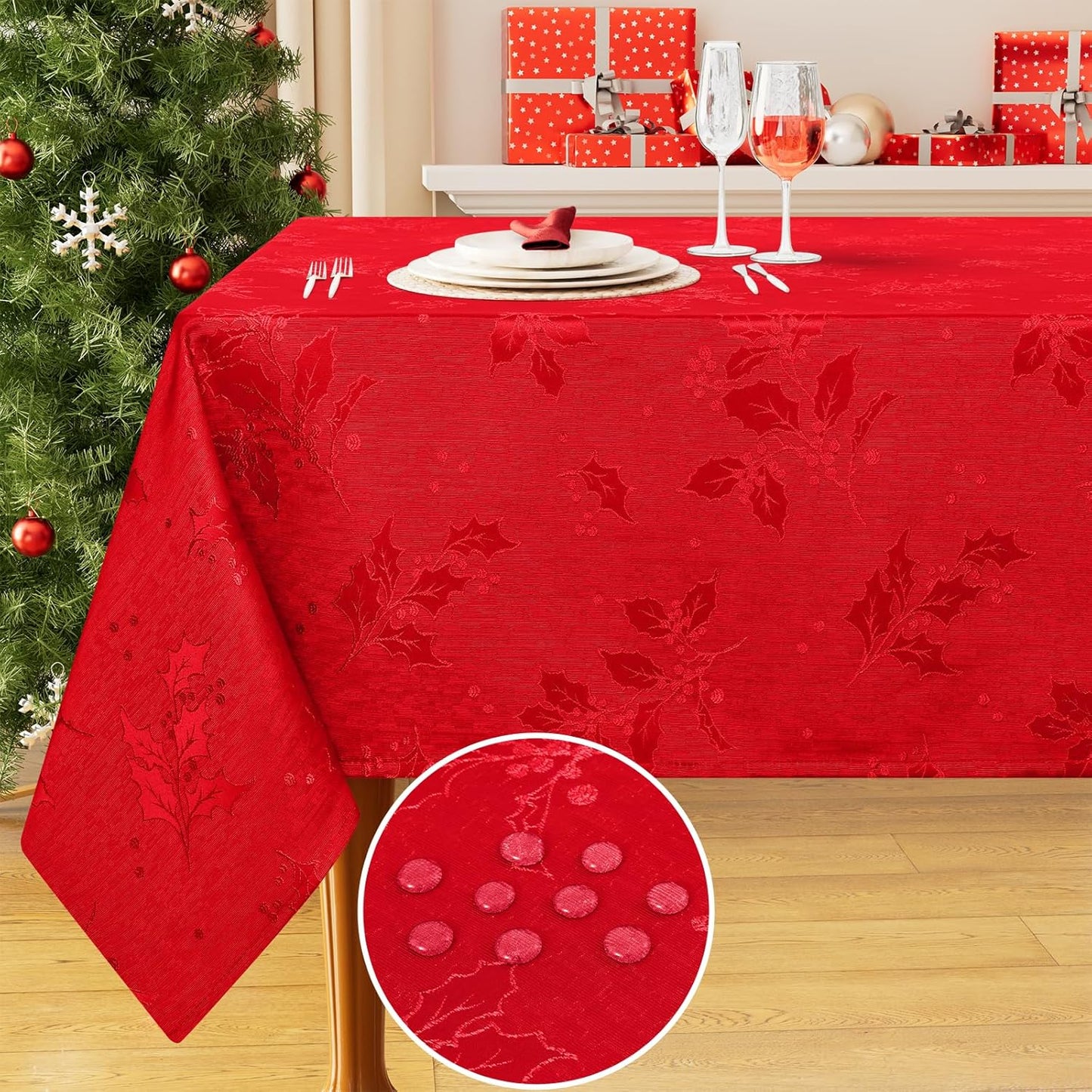 Smiry Rectangle Christmas Red Tablecloth for Holiday Gatherings