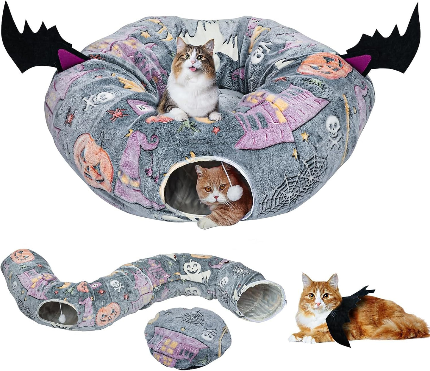 Tidjani Halloween Cat Tunnel Bed with Bat Wings for Fun Play