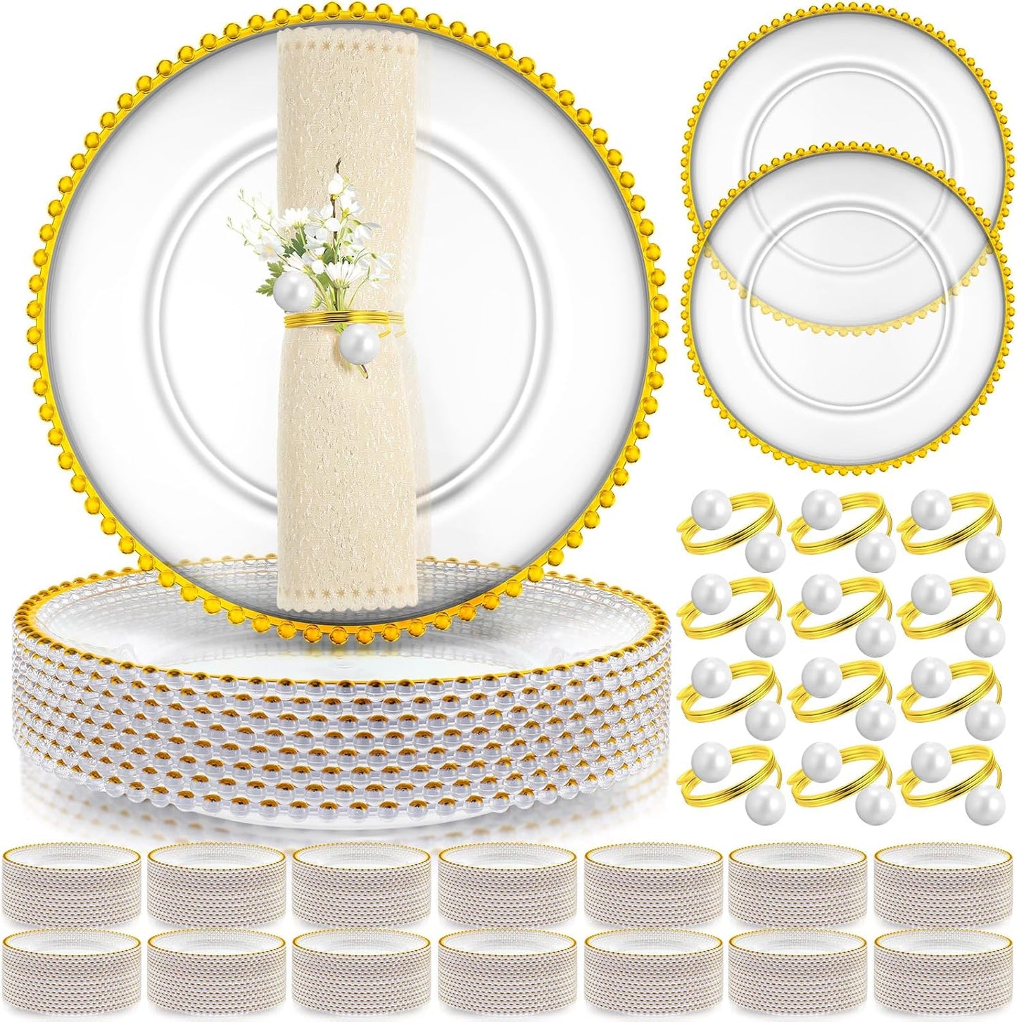 50-Piece Beaded Charger Plates Set - Elegant Event Decor