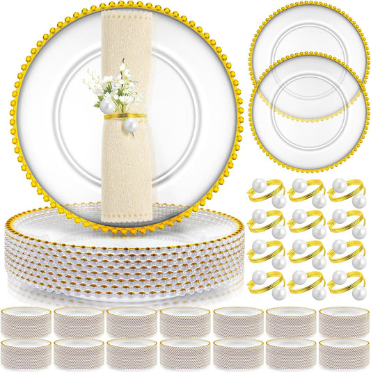 50-Piece Beaded Charger Plates Set - Elegant Event Decor