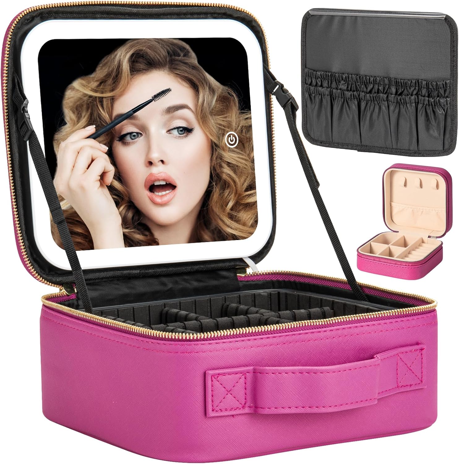 Makeup Travel Train Case with LED Light and Adjustable Brightness