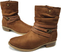 VJH confort Women's Mid Calf Boot Round Toe Low Heel - Comfy Slouchy