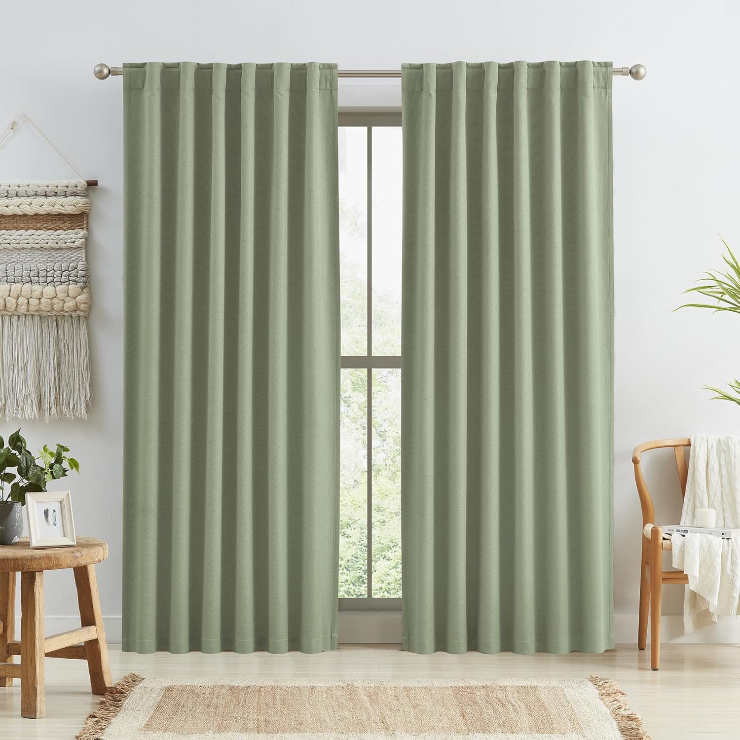 Sage Green Blackout Linen Curtains for Bedroom Living Room