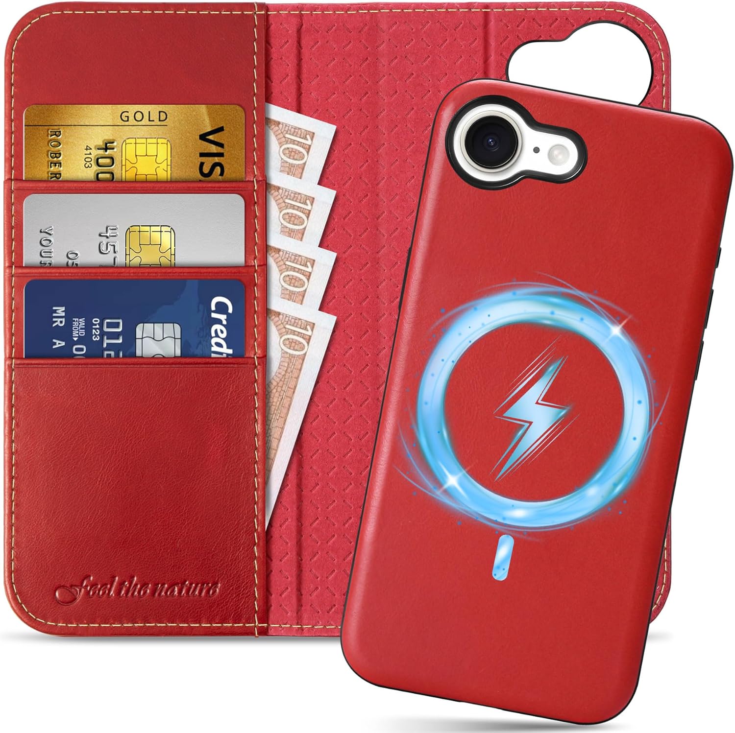 SHIELDON Wallet Case for iPhone 16e 2025 - Retro Red Leather