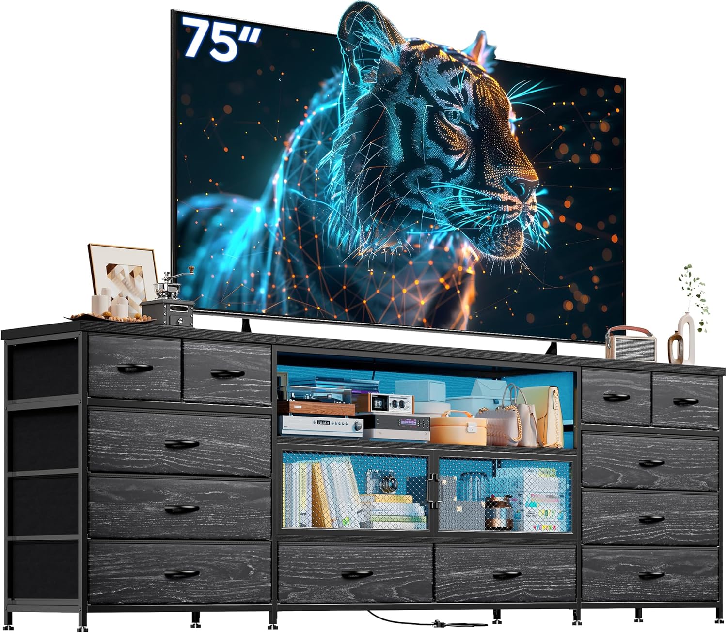 Modern 71 TV Stand with LED & Charging Station