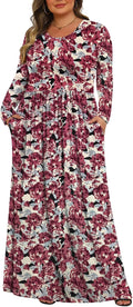 Plus Size Maxi Dress Long Sleeve with Pockets - Comfortable Rayon