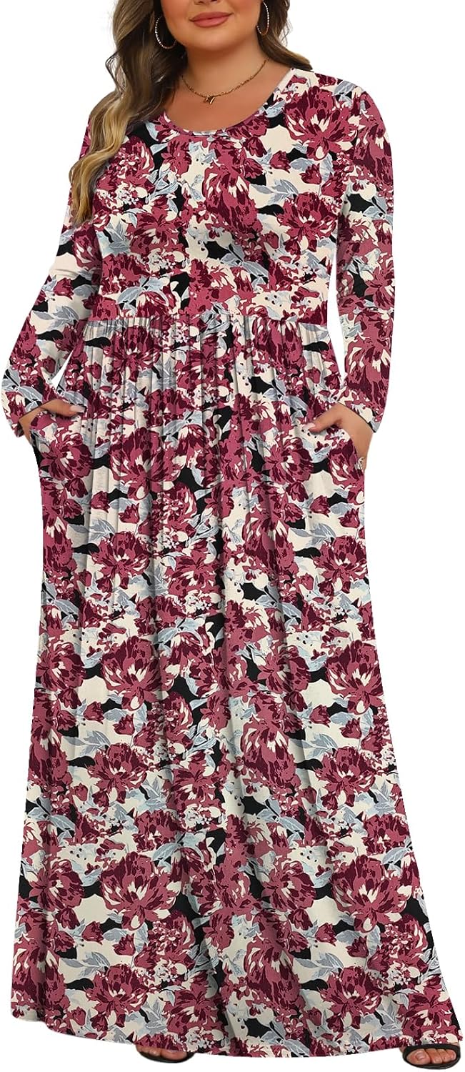 Tencede Womens Plus Size Maxi Dresses with Pockets for Comfort