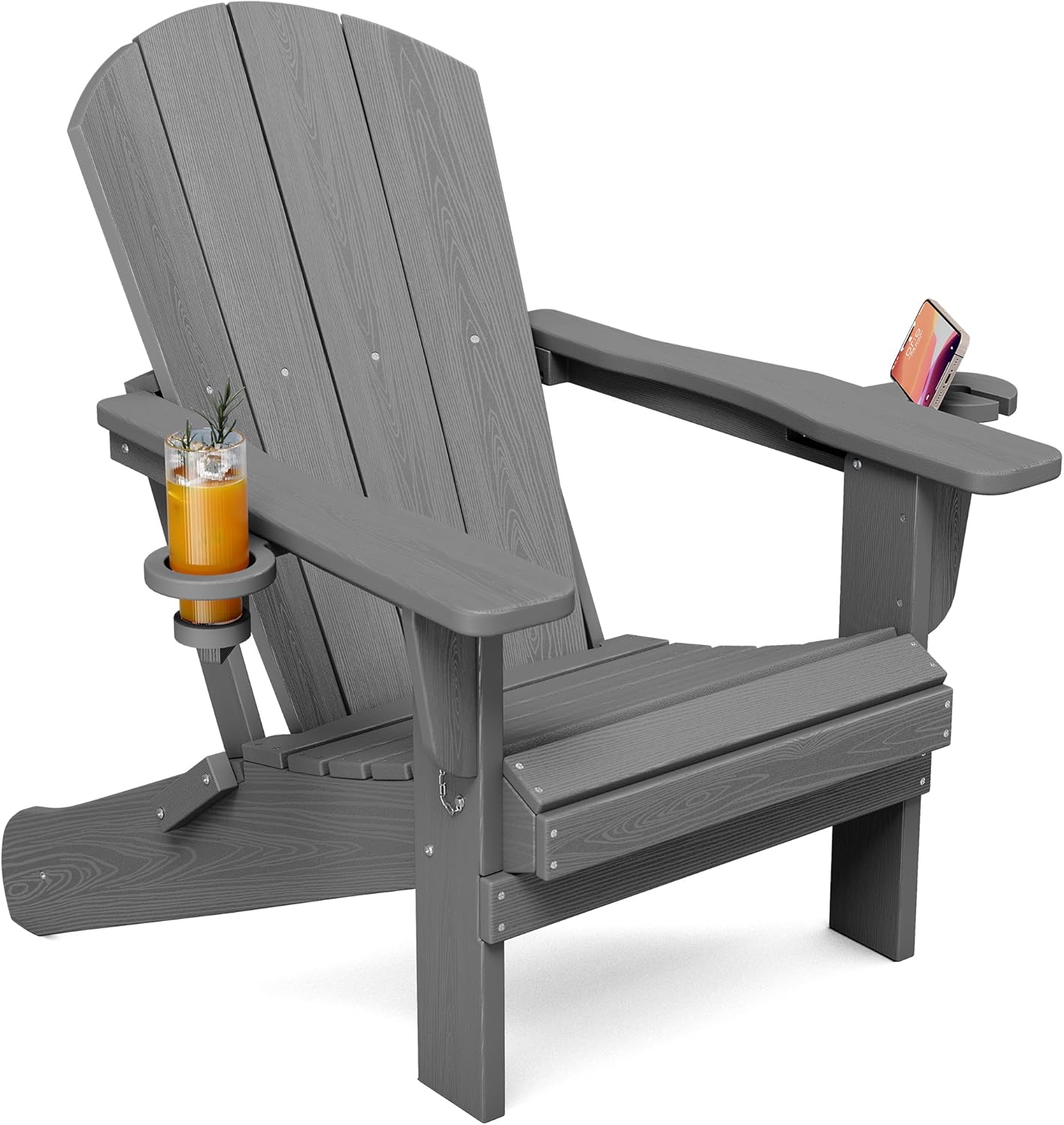 Folding Adirondack Chair with Dual Cup Holders for Comfort