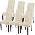 Dining Room Chair Covers Set of 6 - Stretch Jacquard Slipcovers (Beige