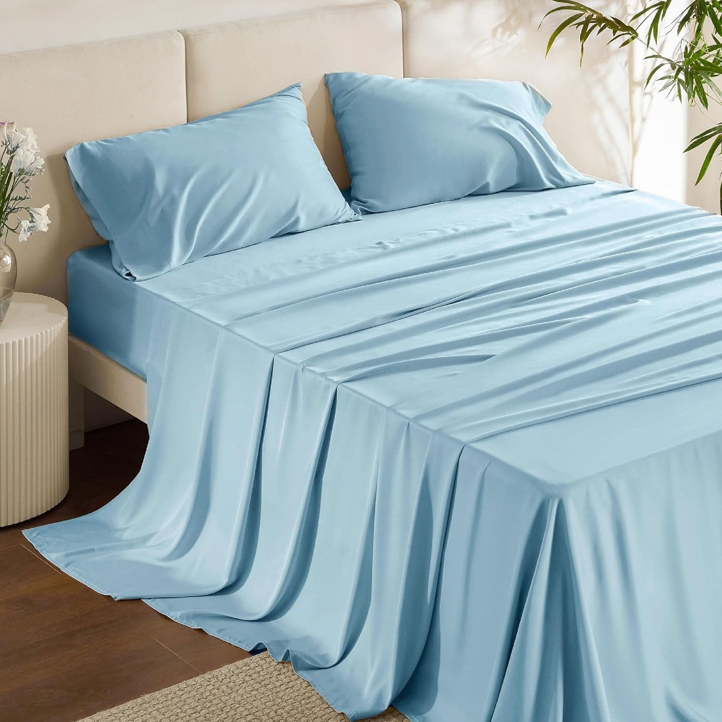 Cooling Queen Sheet Set with Rayon Derived from Bamboo for Comfort