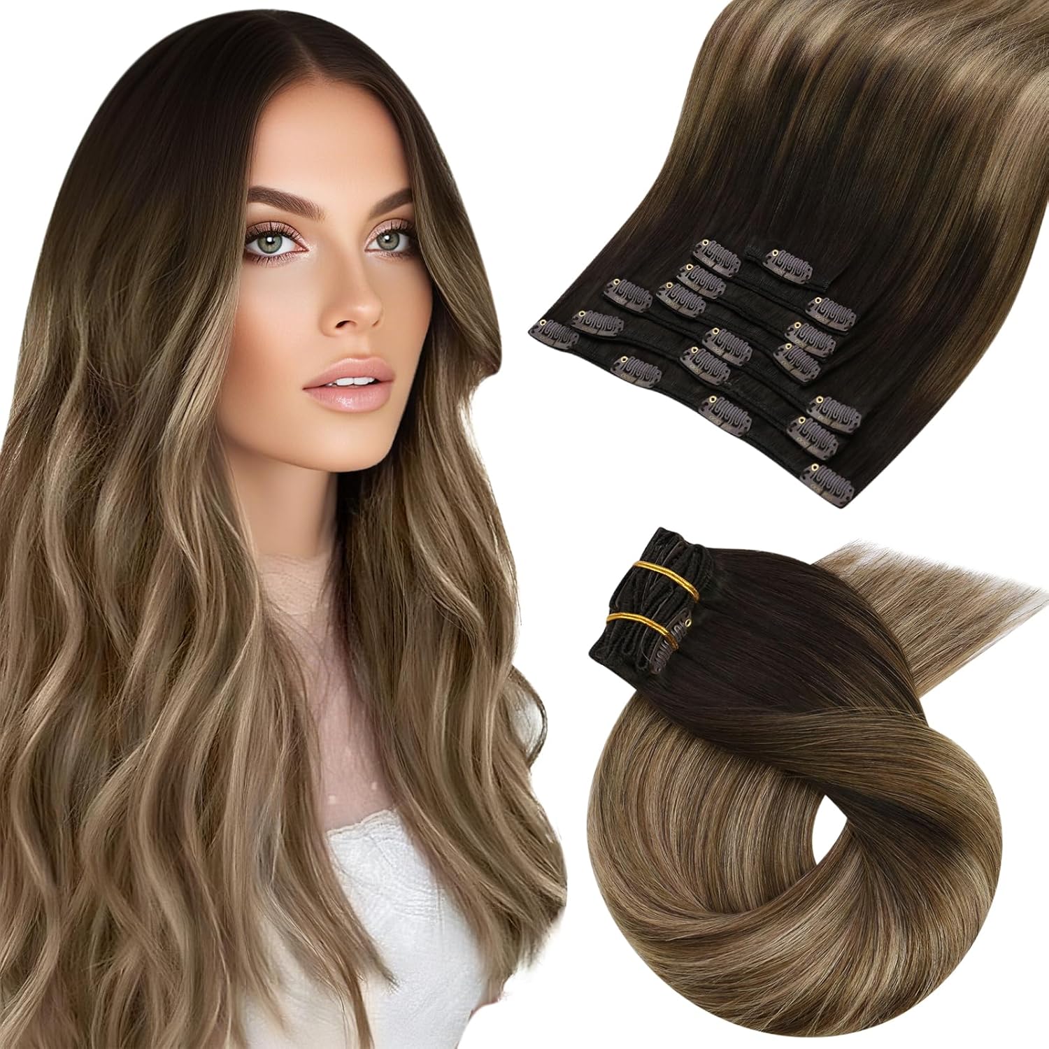 Moresoo Clip in Extensions Real Human Hair for Fashion Women