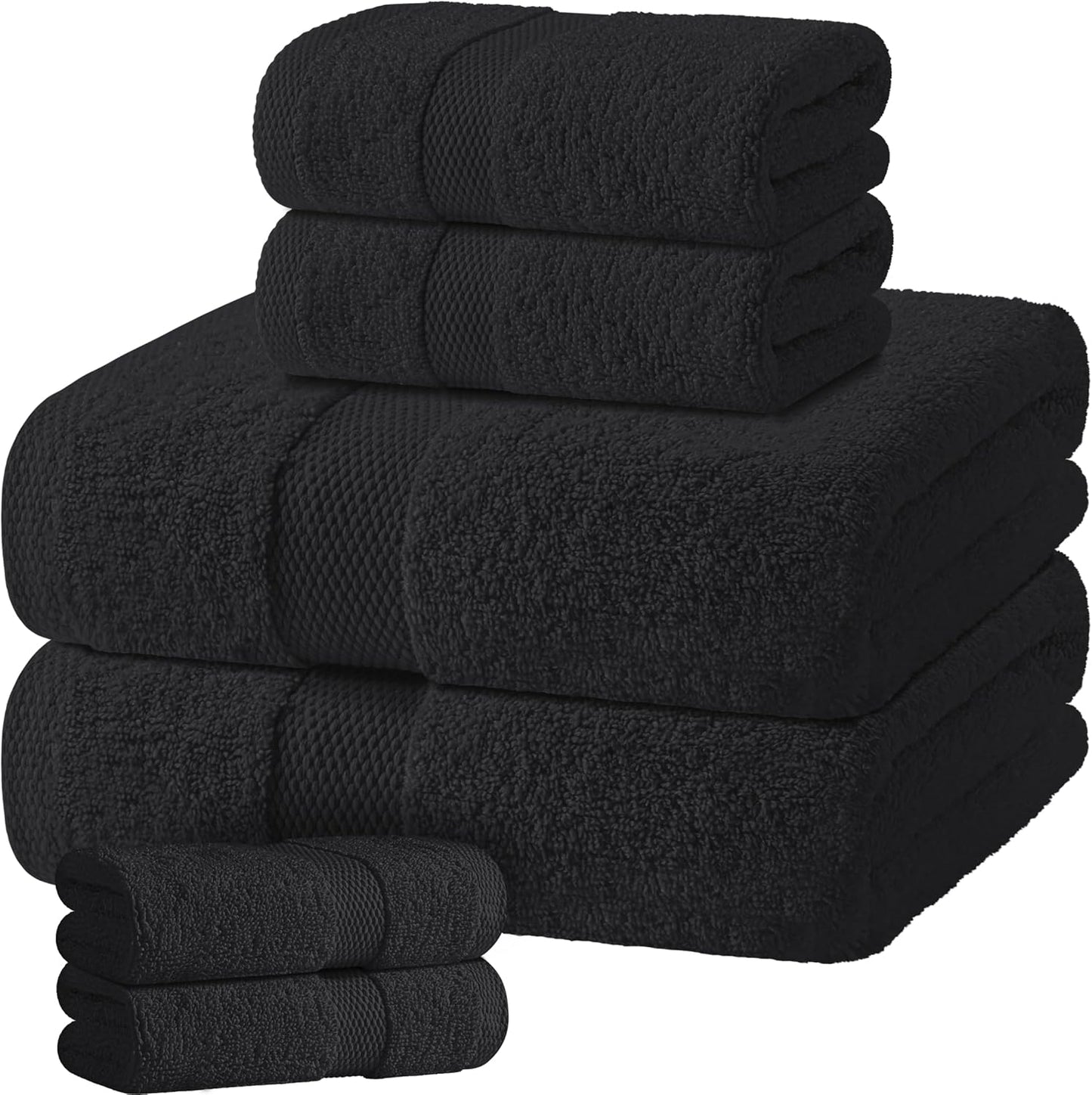 Black Bath Towel Set of 6 - Luxurious 100% Cotton Towels