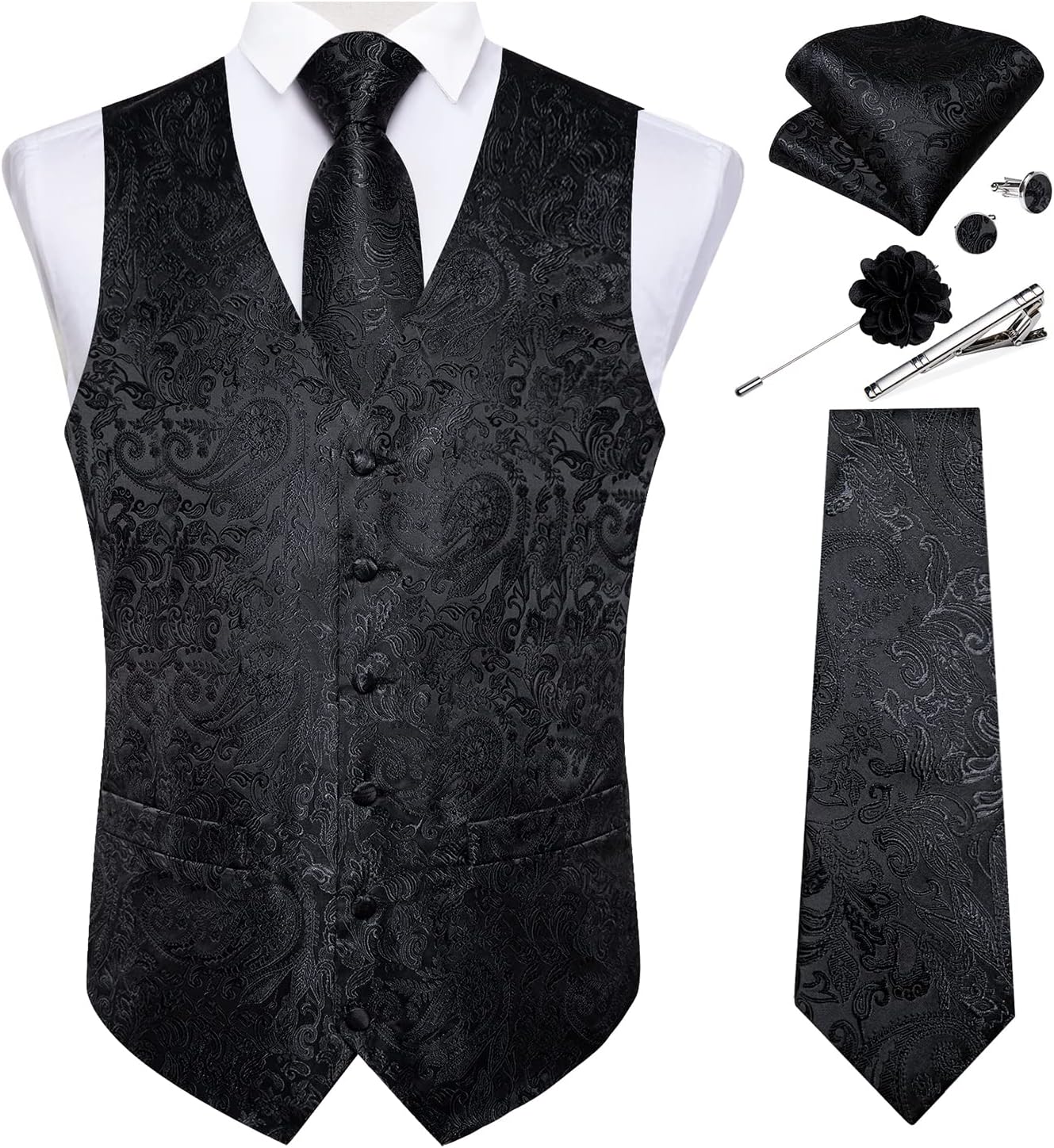 DiBanGu Mens Paisley Vest Tie Set for Tuxedo Wedding Events