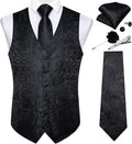 Mens Paisley Vest Tie Set - Silk Waistcoat with 7PCS Accessories
