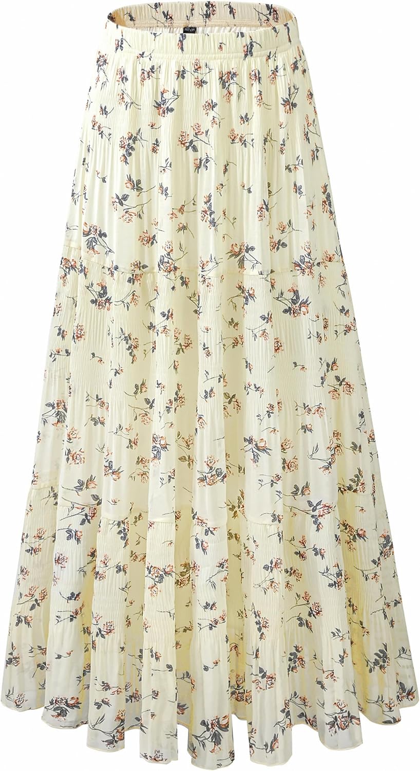 Women's Chiffon White Flowy Maxi Skirts for Boho Fall Style