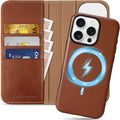 SHIELDON Case for iPhone 16 Pro 2024 - Genuine Leather 2-in-1 Wallet