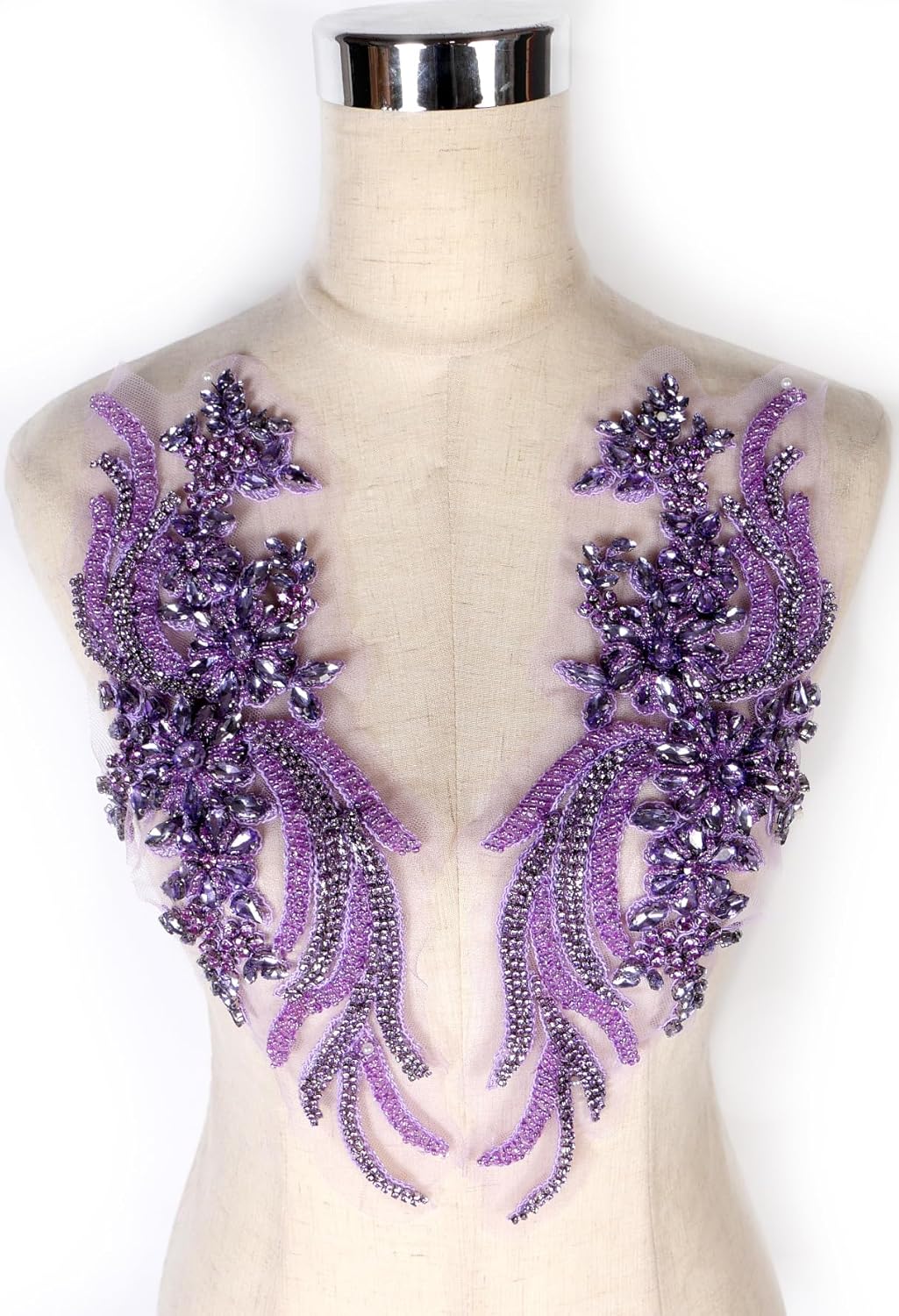 Lilac Hand-Made Beaded Rhinestones Appliques for DIY Projects