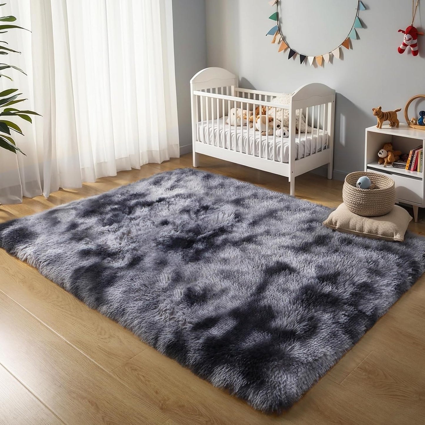 Thick Area Rug 5x7 Dark Grey Fluffy Shag for Cozy Spaces
