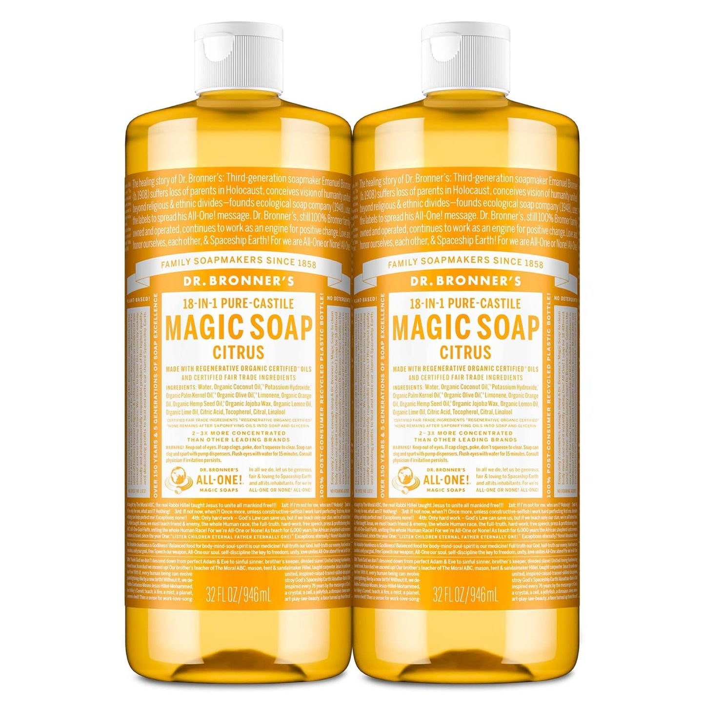 Dr. Bronner's Pure-Castile Liquid Soap: Citrus 32oz 2-Pack