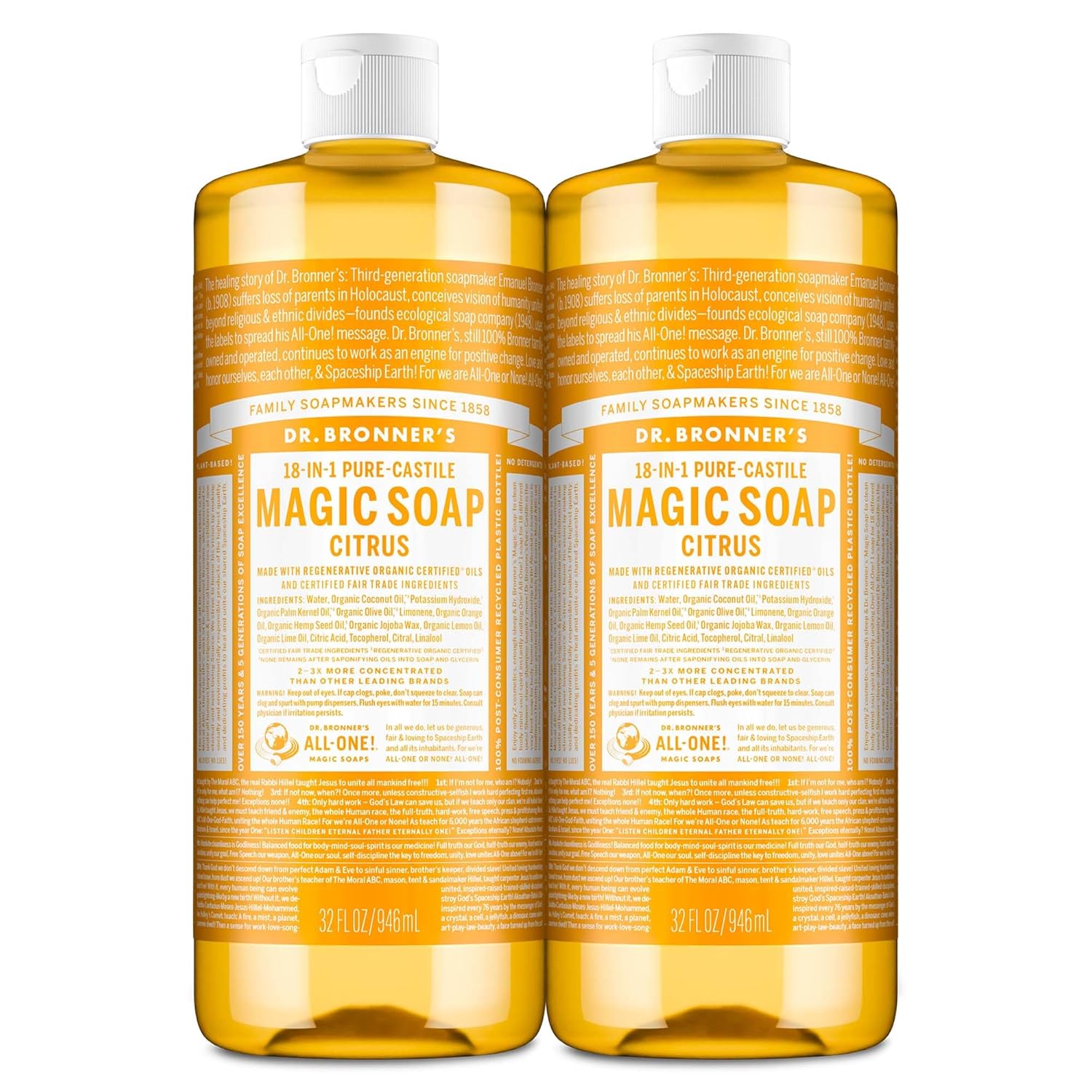 Dr. Bronner's Pure-Castile Liquid Soap: Citrus 32oz 2-Pack
