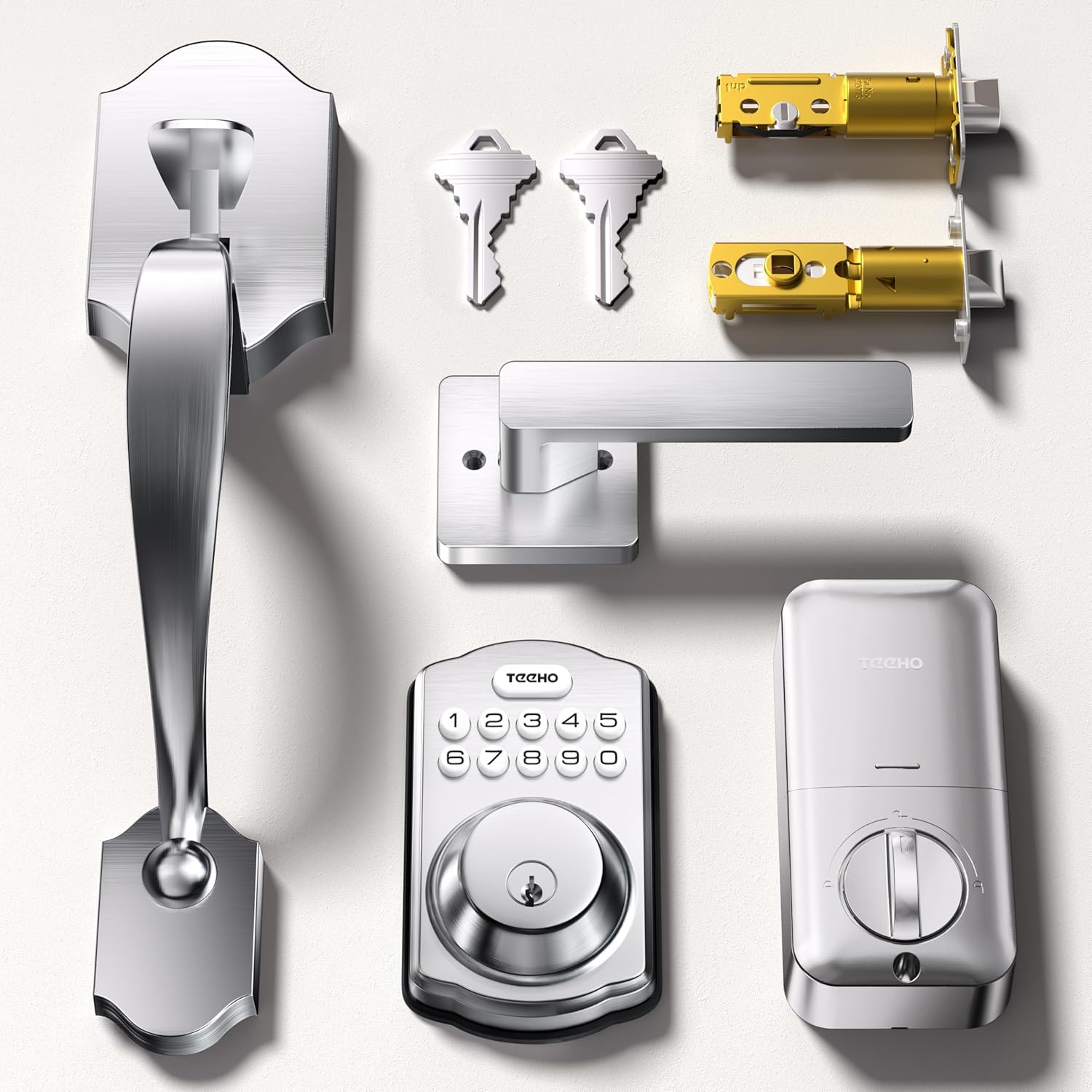 Keyless Entry Door Lock Deadbolt with Handle Set - Satin Nickel