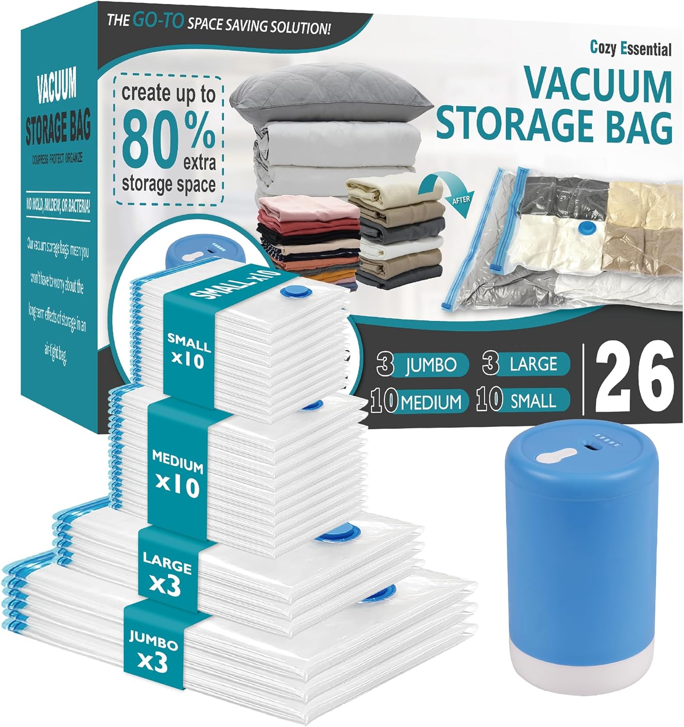 Cozy Essential Vacuum Storage Bags with Electric Pump for Space Saving