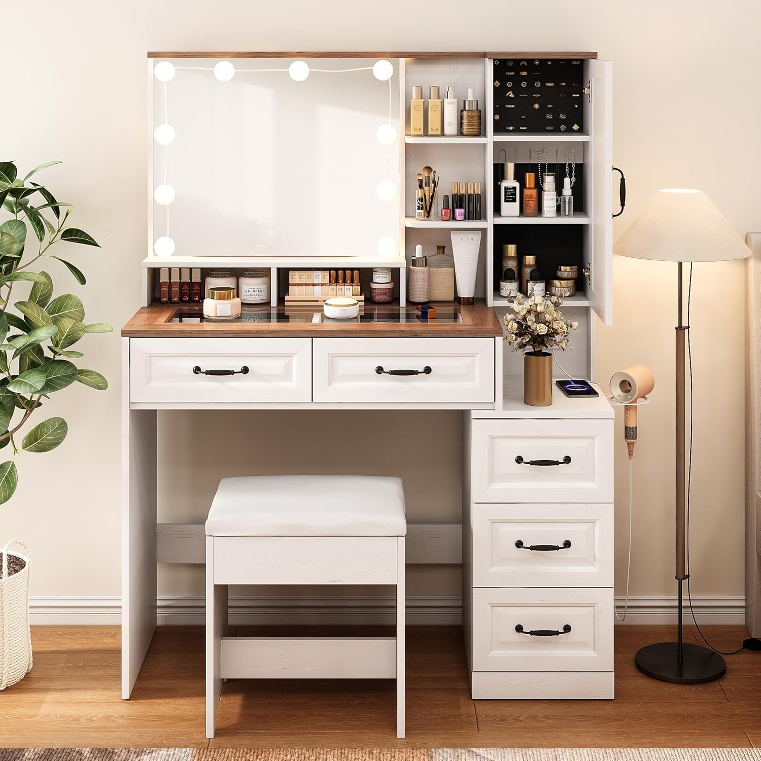 Vabches Makeup Vanity Desk: RGB Lights & Charging Station