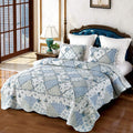 Blue Floral Patchwork Quilt Set King Size - Reversible Comfort