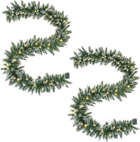 Pre-lit 9 Feet Christmas Garland with 50 LED Lights for Holiday