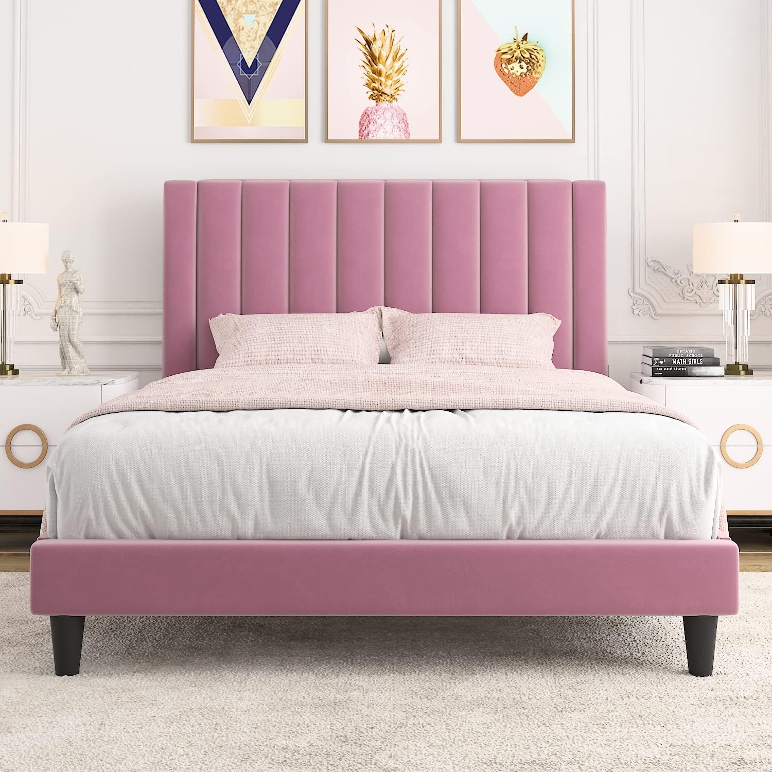 Allewie Full Platform Bed Frame with Velvet Upholstered Design