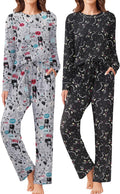Ekouaer 2 Pack Women Pajama Long Sleeve Set - Soft Stretch