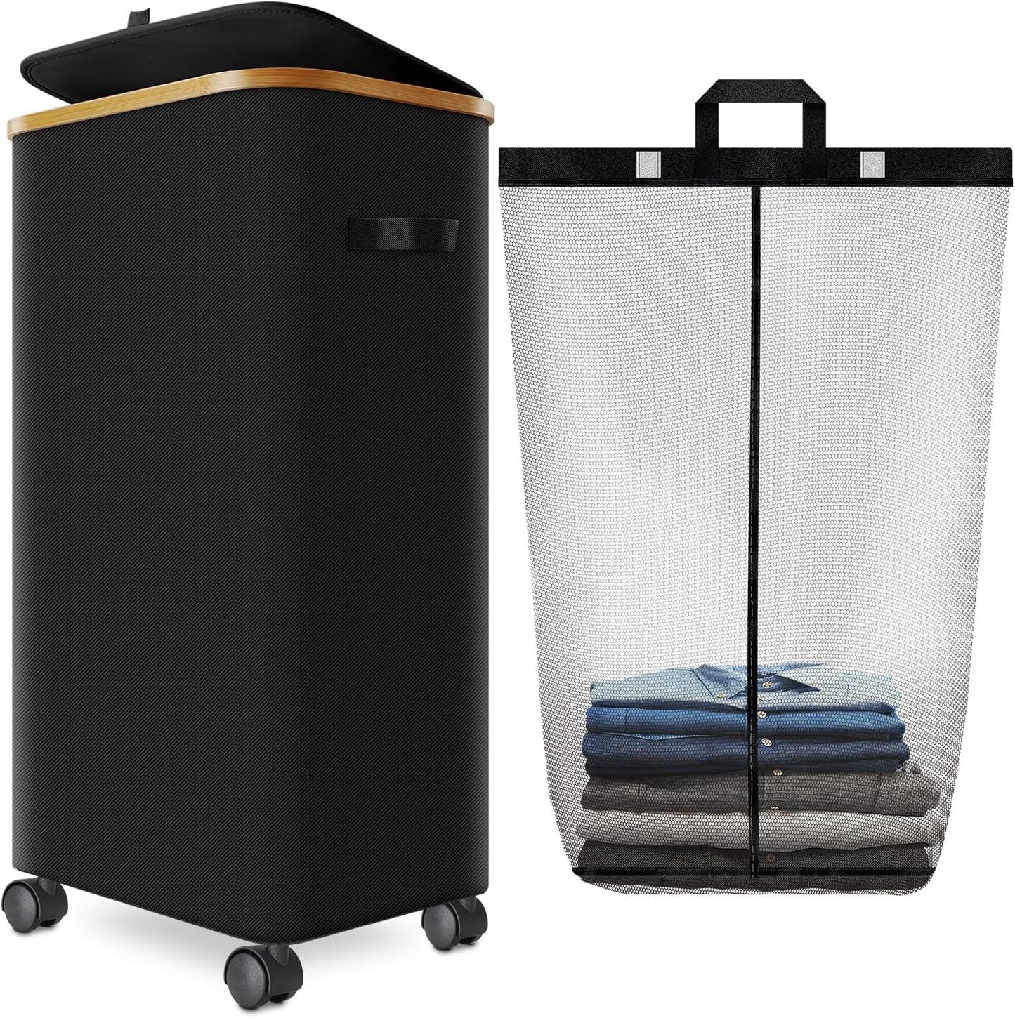 Laundry Hamper with Wheels, 29 Gal Rolling Clothes Basket